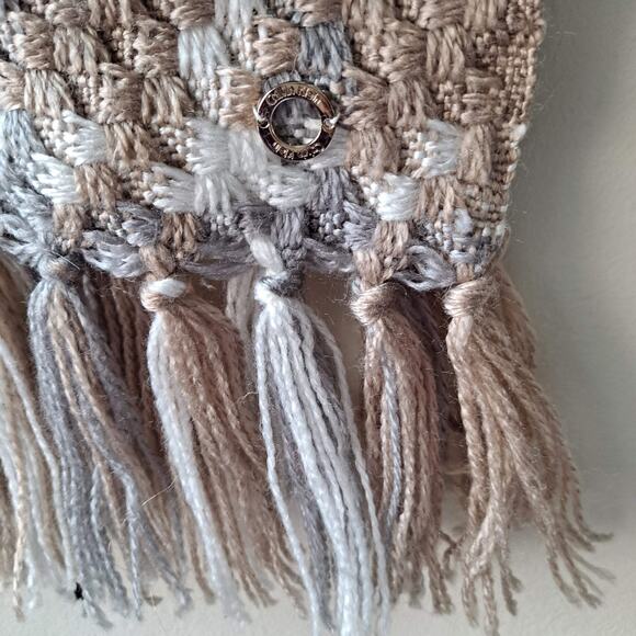 Calvin Klein Beige Tan & Olive Green Basket Weave Chunky Knit Scarf - 23" x 75" - Picture 9 of 13